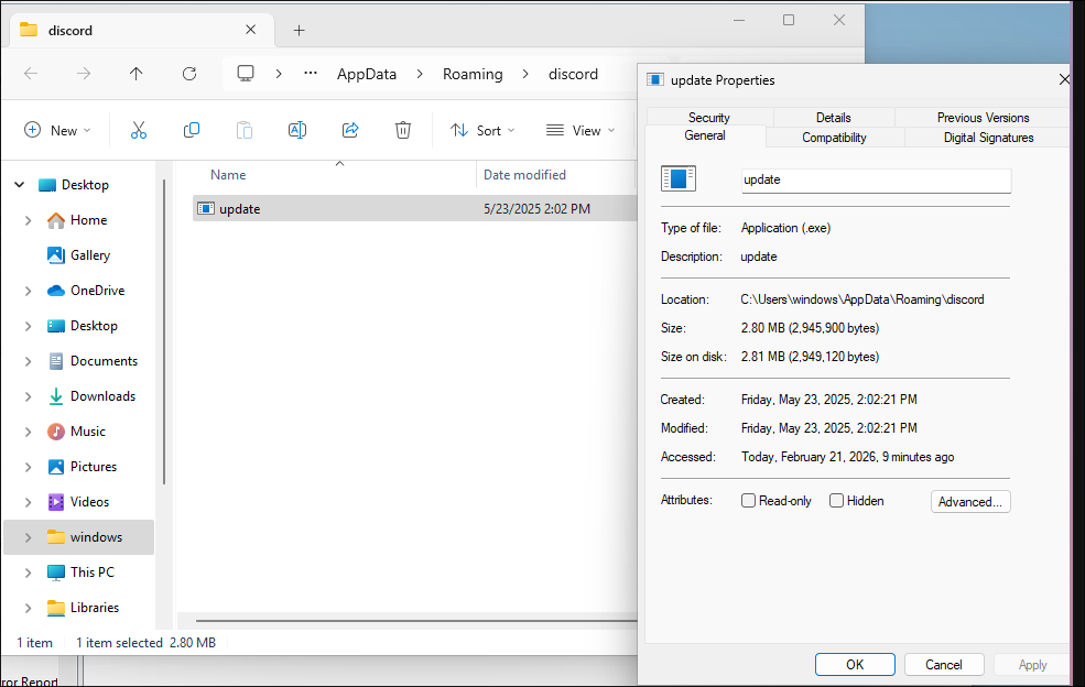 Suspicious update.exe file